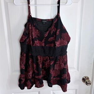 torrid Black & Burgundy Rose Lace-Trim Cami